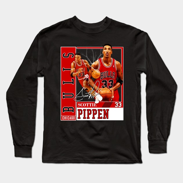 Scottie Pippen Basketball Legend Signature Vintage Retro 80s 90s Bootleg Rap Style Long Sleeve T-Shirt by CarDE